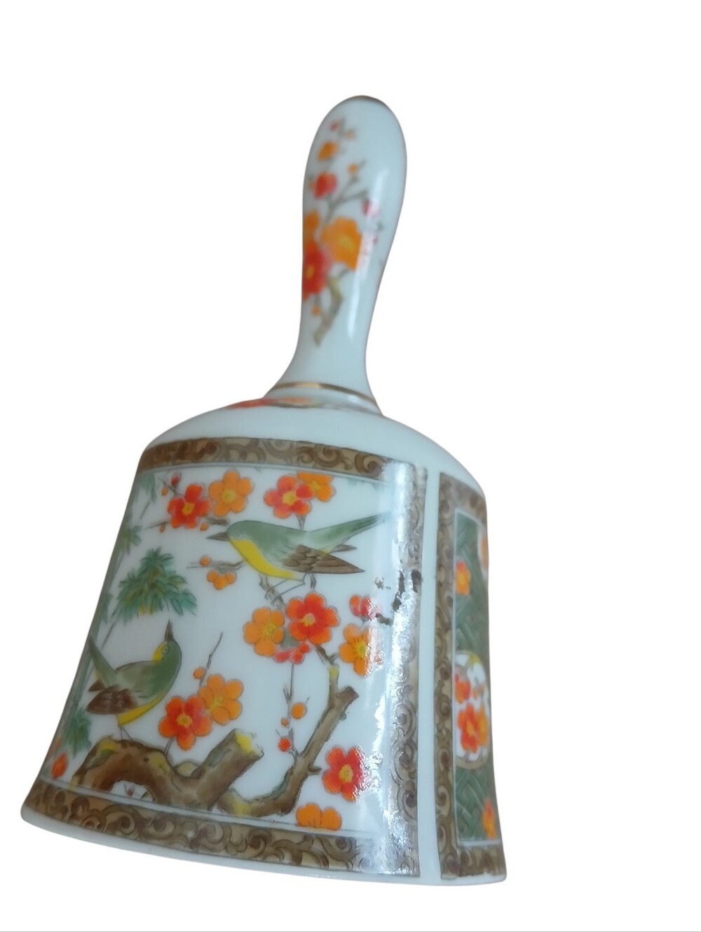 Vintage Imari Bell Japanese Porcelain Hand Painted Blossoms & Birds 6" x 3.5"